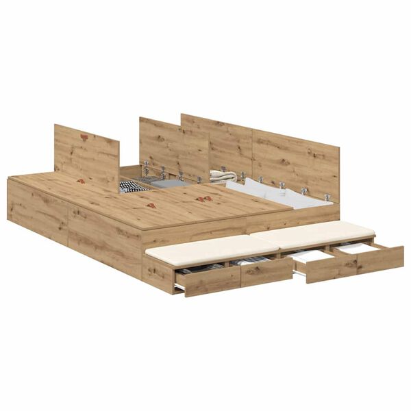 vidaXL Estrado de cama com arruma&ccedil;&atilde;o Carvalho Artesanal 150 cm