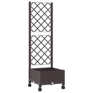 vidaXL Vaso de Jardim com Treli&ccedil;a e Rodas Castanho 40 x 40 x 131,5 cm