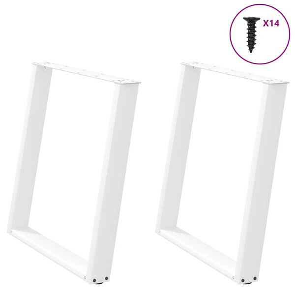 vidaXL P&eacute;s de mesa de jantar em forma de U, 2 pe&ccedil;as, branco, 70 x (72-73) cm, a&ccedil;o