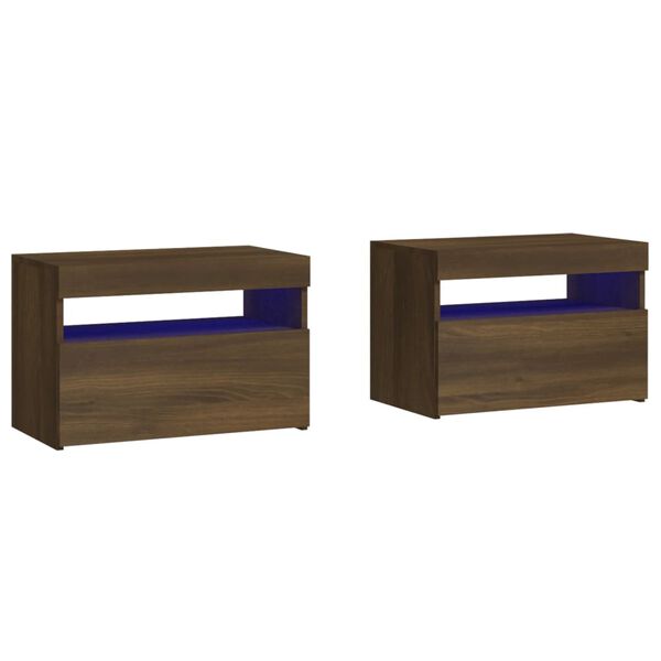 vidaXL Mesas cabeceira c/ LEDs 2 pcs 60x35x40 cm carvalho castanho