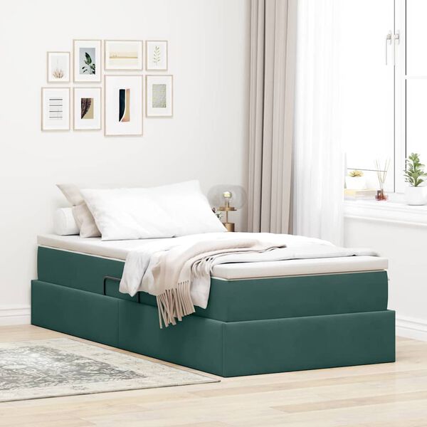 vidaXL Cama com arruma&ccedil;&atilde;o e colch&atilde;o Verde Escuro 100 x 200 cm Veludo