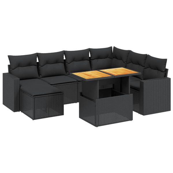 vidaXL 8 pcs conjunto sof&aacute;s de jardim com almofad&otilde;es vime PE preto