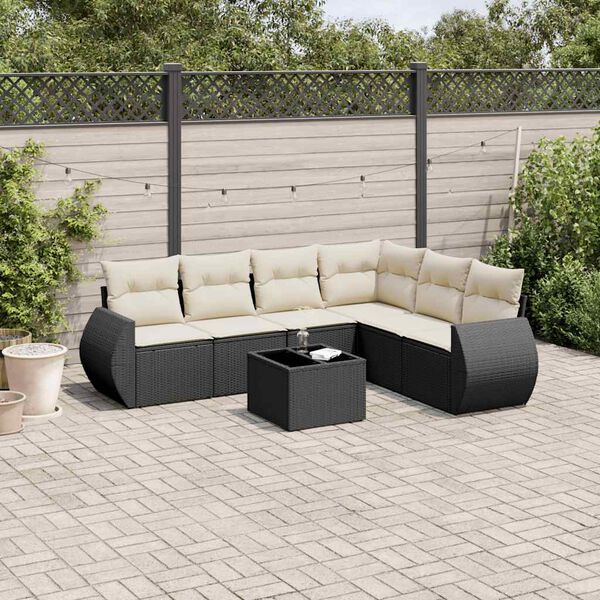 vidaXL 7 pcs conjunto de sof&aacute;s p/ jardim c/ almofad&otilde;es vime PE preto