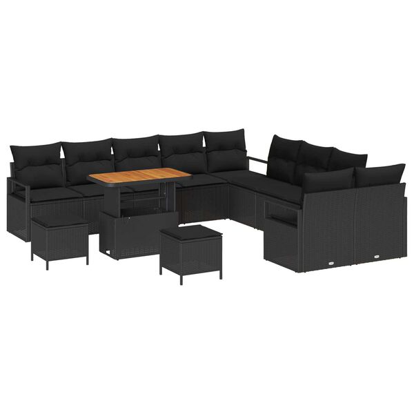 vidaXL Conjunto de Sof&aacute; de Jardim com almofada 13 pcs Preto vime PE