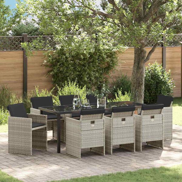 vidaXL Conjunto de Jantar para Jardim 9 pcs Cinzento-claro vime PE