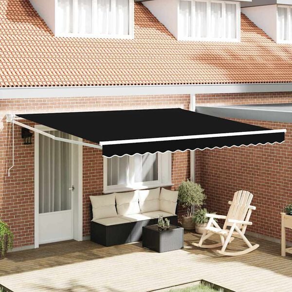 vidaXL Toldo Retr&aacute;til Preto 400 &times; 300 cm Poli&eacute;ster e Alum&iacute;nio