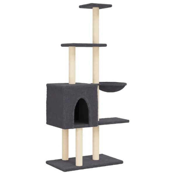 vidaXL Árvore p/ gatos c/ postes arranhadores sisal 145cm cinza-escuro