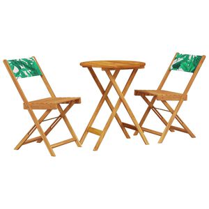 vidaXL 3 pcs conjunto de bistr&ocirc; tecido/madeira maci&ccedil;a padr&atilde;o folhas