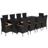 vidaXL 11 pcs conjunto de jantar p/ jardim c/ almofad&otilde;es vime PE preto