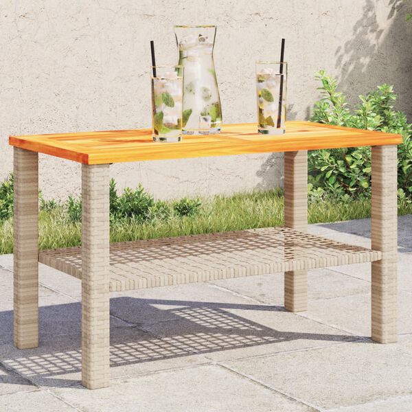 vidaXL Mesa de jardim 70x38x42 cm vime PE e madeira de acácia bege