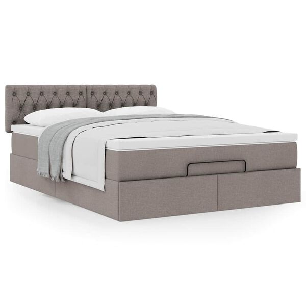 vidaXL Cama otomana com colchão 140x200 cm tecido cinza