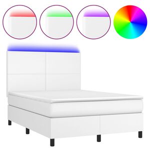 vidaXL Cama box spring c/colch&atilde;o/LED 140x200cm couro artificial branco