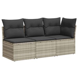 vidaXL Sof&aacute; de jardim de 3 lugares c/ almofad&otilde;es vime PE cinza-claro
