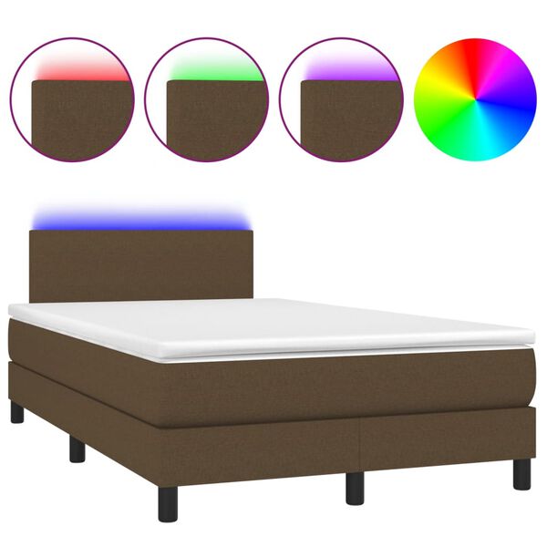 vidaXL Cama box spring c/ colch&atilde;o/LED 120x190cm tecido castanho-escuro
