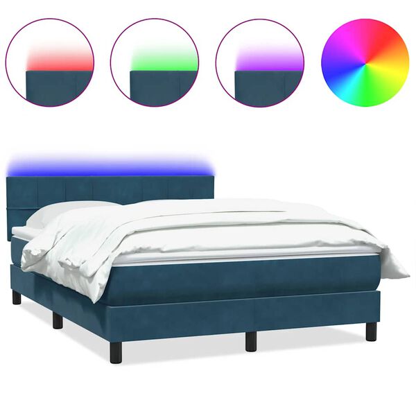 vidaXL Cama box spring c/ colch&atilde;o e LED 140x220 cm veludo azul-escuro