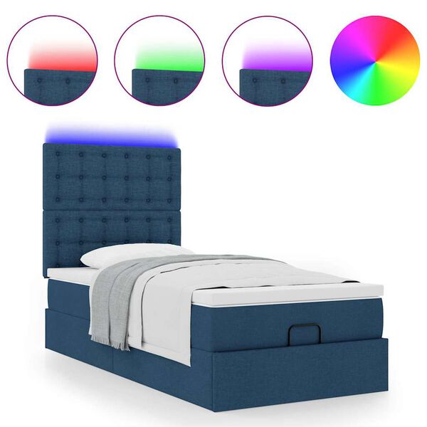 vidaXL Estrutura de cama otomana com colch&atilde;o tecido azul 80x200cm