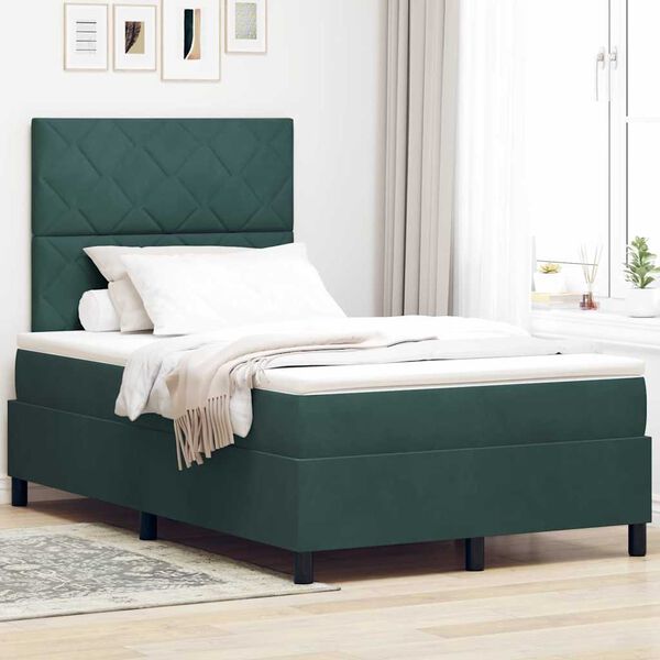 vidaXL Cama Box com colch&atilde;o Verde Escuro 120 x 200 cm tecido