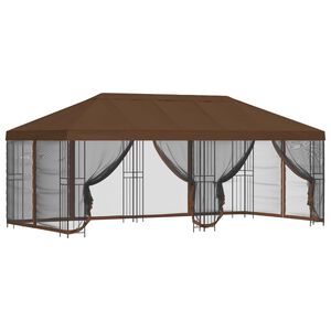 vidaXL Gazebo com paredes laterais 6 x 3 m Castanho Poli&eacute;ster e A&ccedil;o