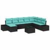 vidaXL Conjunto de Sof&aacute; de Jardim 8 unid. Preto e Turquesa vime PE