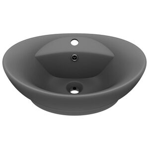 vidaXL Lavat&oacute;rio luxuoso oval 58,5x39 cm cer&acirc;mica cinza-escuro mate