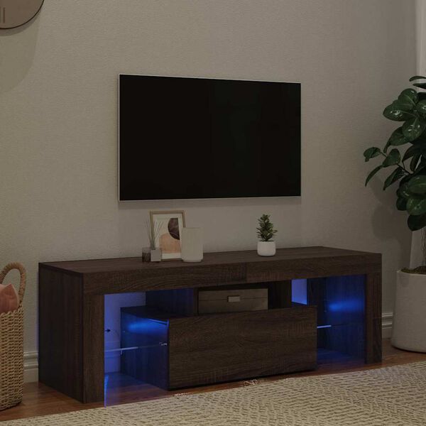 vidaXL M&oacute;vel de TV com luzes LED 120x35x40 cm cor carvalho castanho