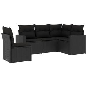 vidaXL 5 pcs conjunto sof&aacute;s de jardim com almofad&otilde;es vime PE preto