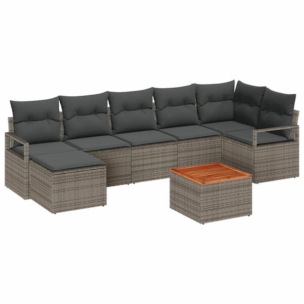 vidaXL Conjunto de Sof&aacute; de Jardim 8 pcs Cinzeto Rattan Sint&eacute;tico