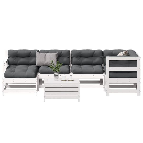 vidaXL 7 pcs conj. lounge de jardim c/ almofad&otilde;es pinho maci&ccedil;o branco