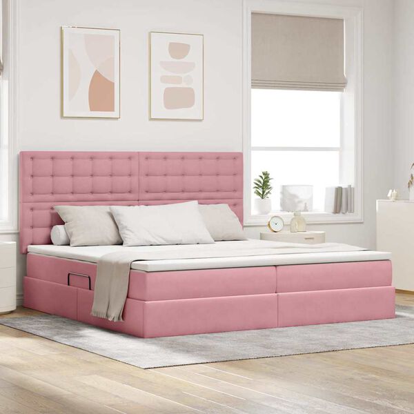 vidaXL Cama com arruma&ccedil;&atilde;o e LED com colch&atilde;o Rosa 200 x 200 cm Veludo