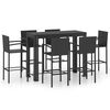 vidaXL Conjunto de bar exterior c/ apoio de bra&ccedil;os 7 pcs vime PE preto