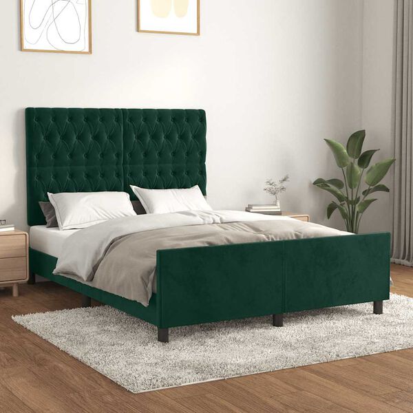 vidaXL Estrutura de cama sem colch&atilde;o 140x200 cm veludo verde-escuro
