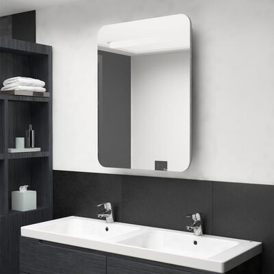 vidaXL Armário espelhado casa de banho LED 60x11x80cm cinzento cimento