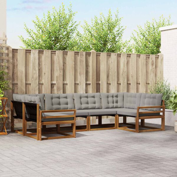 vidaXL Conjunto de Sof&aacute;s para Exterior 6 pcs Cinza Natural e Claro