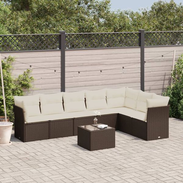 vidaXL 8 pcs conjunto sofás de jardim c/ almofadões vime PE castanho