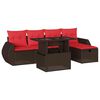 vidaXL Conjunto de sof&aacute; de jardim com 6 pe&ccedil;as e almofadas em rattan sint&eacute;tico marrom