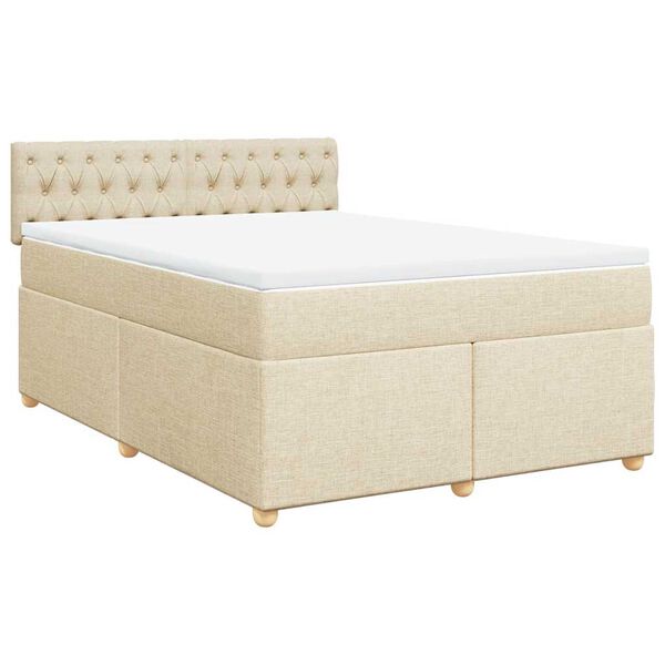 vidaXL Cama com molas/colch&atilde;o 140x190 cm tecido cor creme