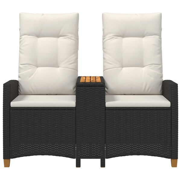 vidaXL Banco reclin&aacute;vel com mesa Preto e Branco Creme vime PE