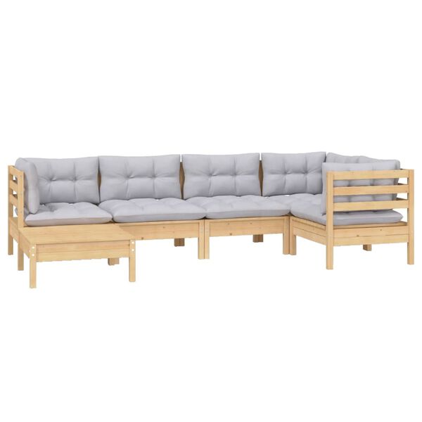 vidaXL 6 pcs conjunto lounge de jardim + almofadões cinza pinho maciço