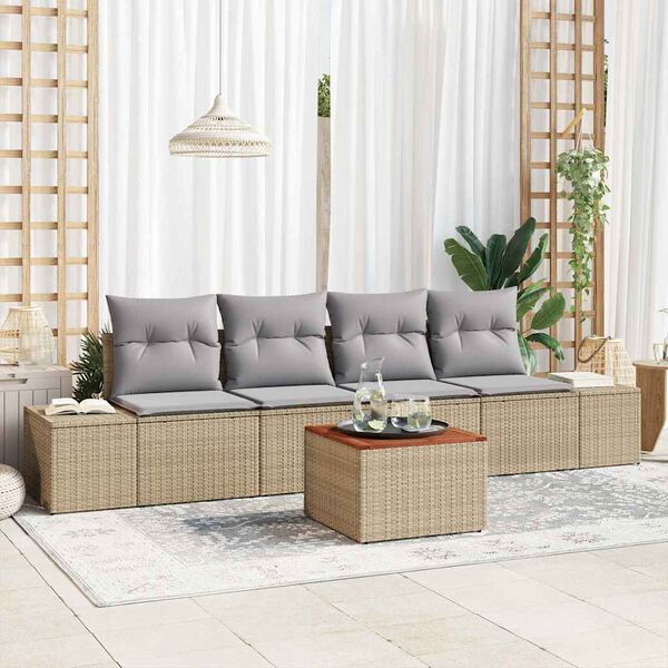 vidaXL Conjunto de Sofá de Jardim 5 pcs Bege Rattan Sintético