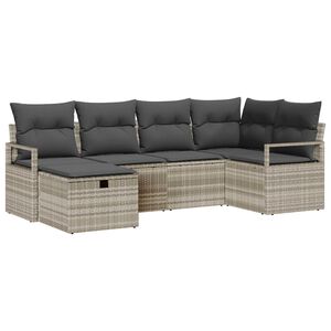 vidaXL Conjunto de Sof&aacute;s com almofada 6 pcs Cinzento-claro vime PE