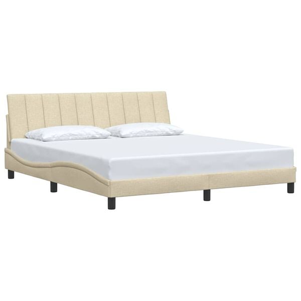 vidaXL Estrutura de cama sem colch&atilde;o Hanko 180x200 cm tecido cor creme