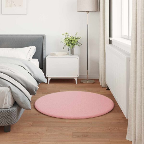 vidaXL Tapete de Pelo Sint&eacute;tico de Coelho Olite Rosa &Oslash; 80 cm Poli&eacute;ster