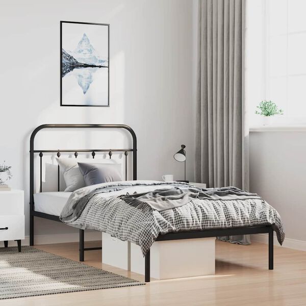 vidaXL Estrutura de cama com cabeceira 100x200 cm metal preto