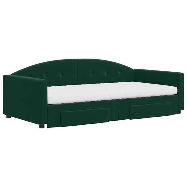 vidaXL Sof&aacute;-cama c/ gavet&atilde;o e gavetas 100x200 cm veludo verde-escuro