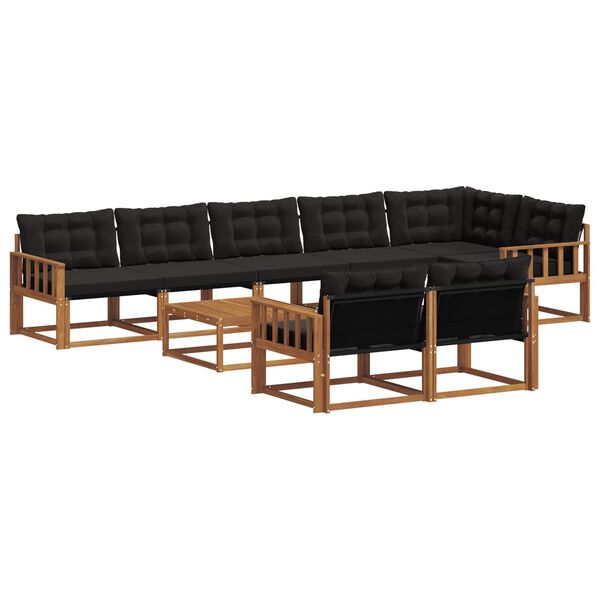vidaXL Conjunto de Sof&aacute;s para Exterior 9 pcs Natural e Preto