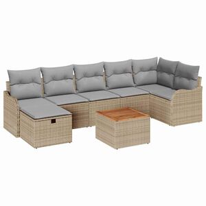 vidaXL Conjunto de Sof&aacute; de Jardim com almofada 8 pcs Bege vime PE