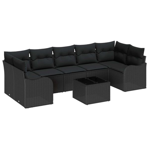 vidaXL Conjunto de Sof&aacute; de Jardim 8 pcs Preto Rattan e A&ccedil;o e Vidro