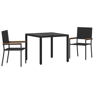 vidaXL Conjunto de Jantar para Jardim 3 pcs Preto vime PE