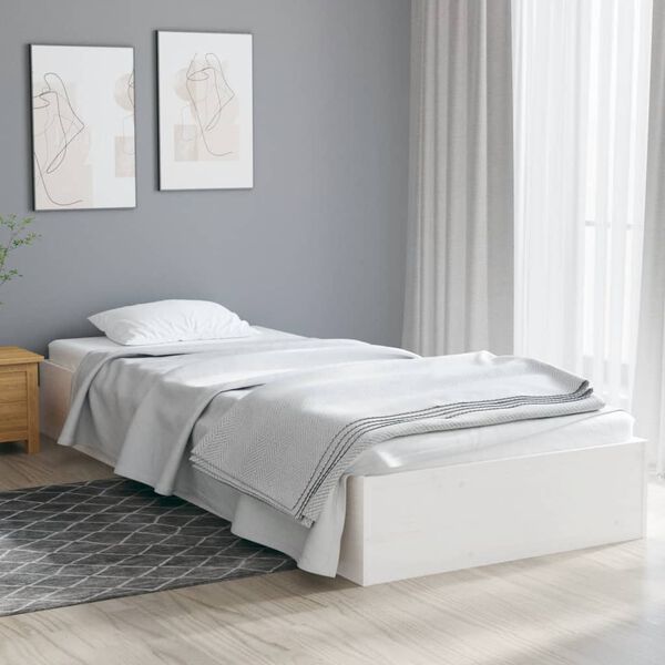 vidaXL Estrutura de cama solteiro 90x190 cm madeira maciça branco