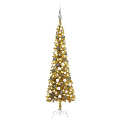 vidaXL Árvore de Natal pré-iluminada fina com bolas 150 cm dourado